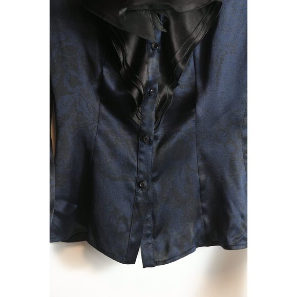 Carolina Herrera 100% Silk Elegant Navy Black Ruffle Blouse Size M- READ - Picture 4 of 11